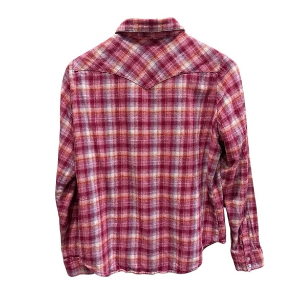 Wrangler Wrancher Shirt Pearl Snap Womens XL Maroon Plaid Long Sleeve Western - Picture 8 of 10